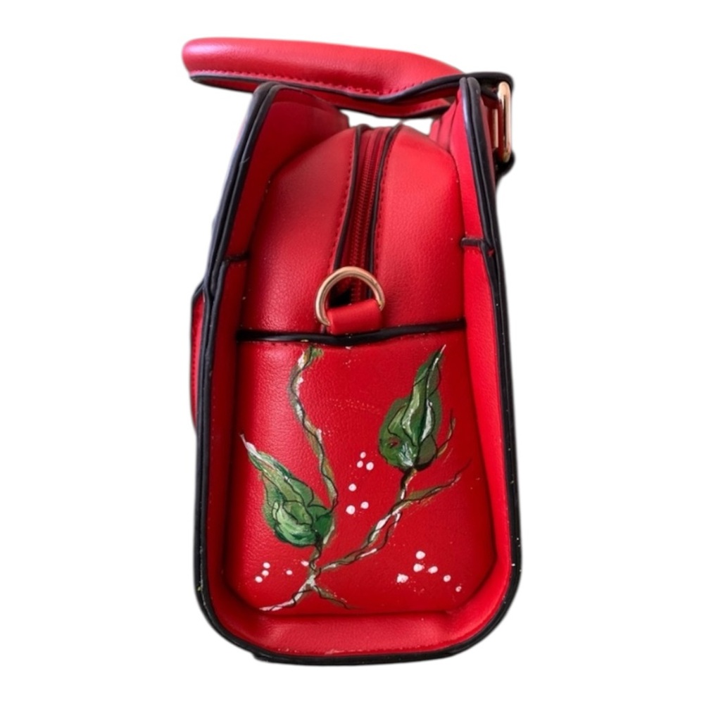 Custom Hand Painted "Lady In Red" Floral Upcycled Shoulder Bag- One of a kind! - Picture 5 of 9